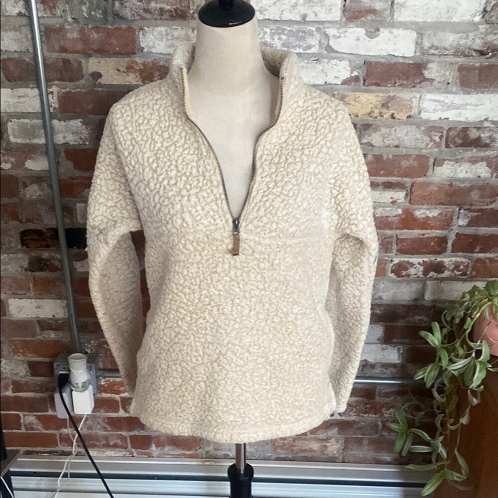 Time and Tru Cream Sherpa Quarter-Zip Pullover Size S